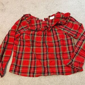 Crew cuts (Jcrew) Red Plaid Ruffle Blouse